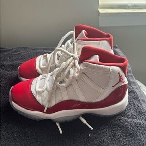 Jordan 11 Kids Red and White High-Top Sneakers